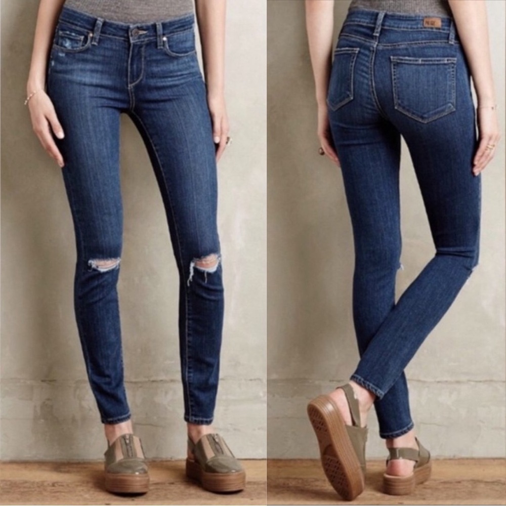 PAIGE • Verdugo Ankle skinny jeans cropped Noemi dark distressed wash mid rise